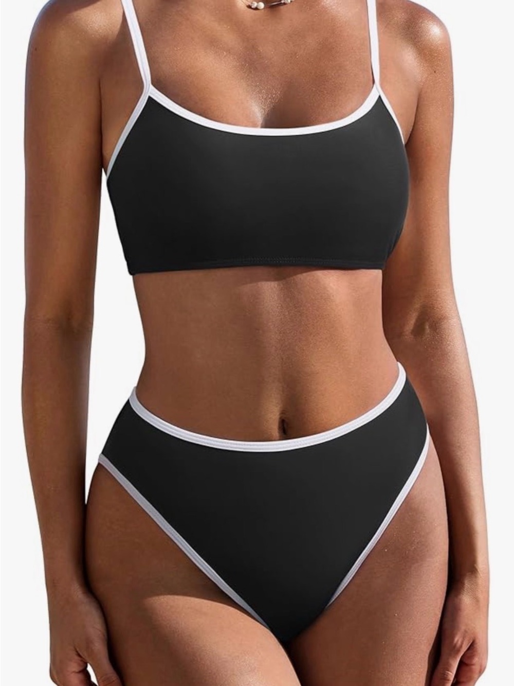 Black & White Contrast High-Waist Bikini Set - Women's Bikini Swimsuit "NEW"